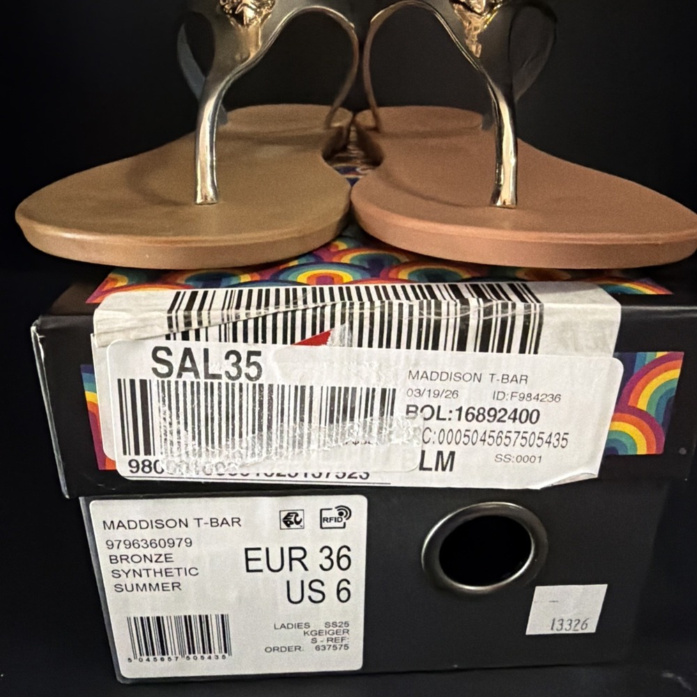 Kurt Geiger London Maddison T-Bar Gold/Bronze Summer Sandals Sz US 6, EU 36 NIB - Picture 11 of 11